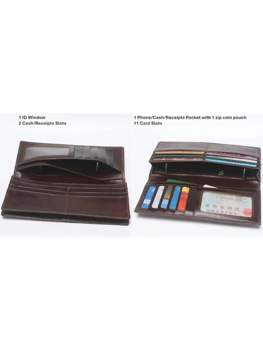 Vintage Leather Bifold Wallet for Men, RFID Blocking, Zipped Coin Purse & Card